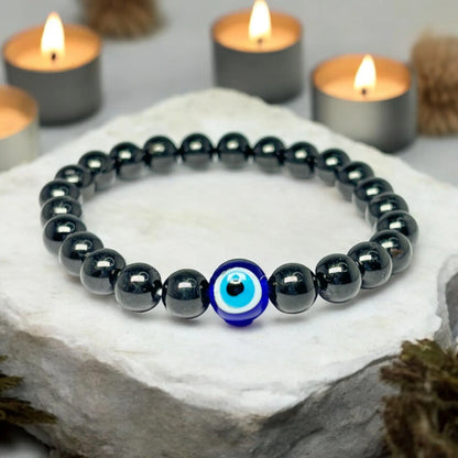 Black Evil Eye Bracelet - Black Tourmaline