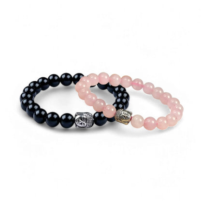 Black and Pink Bracelet - Black Tourmaline & Rose Quartz