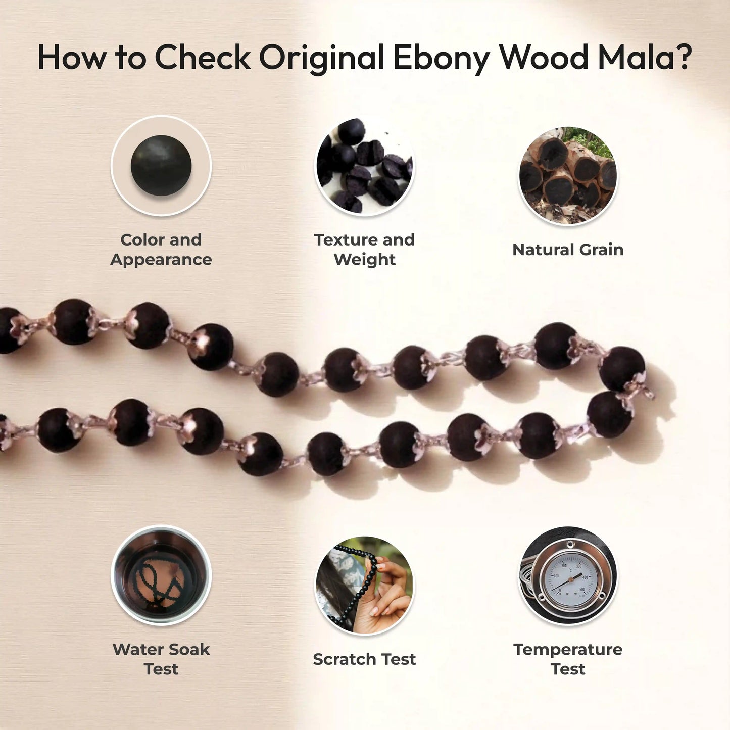 Authentic Ebony Wood Mala - Sacred Protection in 54 Beads