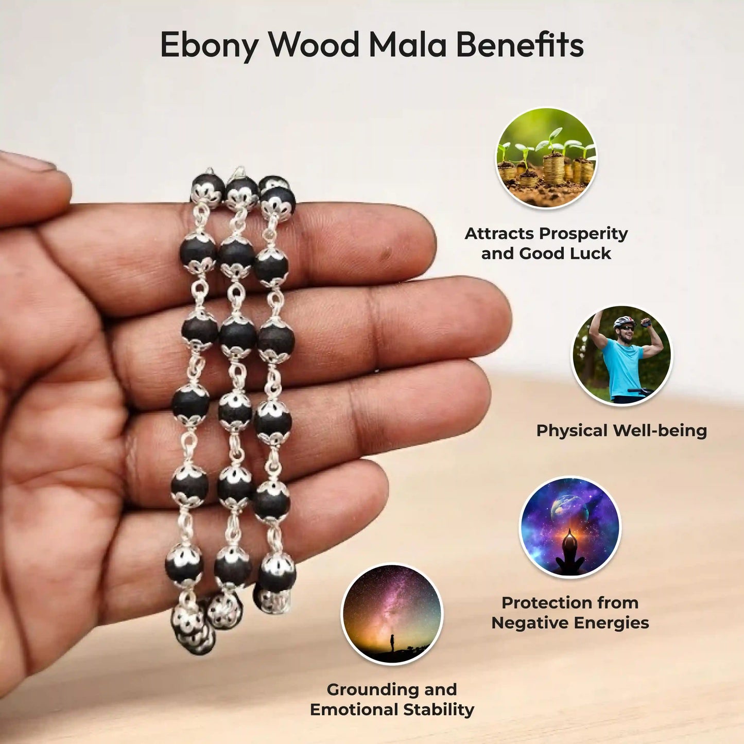 Authentic Ebony Wood Mala - Sacred Protection in 54 Beads