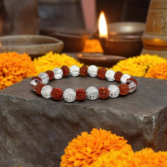 Sacred Rudraksha Crystal Bracelet - Divine Harmony in Every Bead